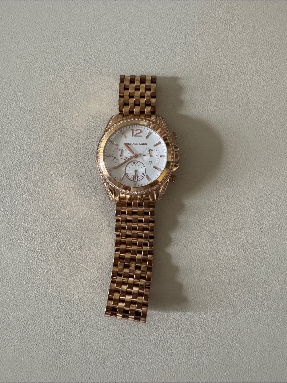 Michael Kors Rose Gold-tone Crystal Bezel Watch with White Dial